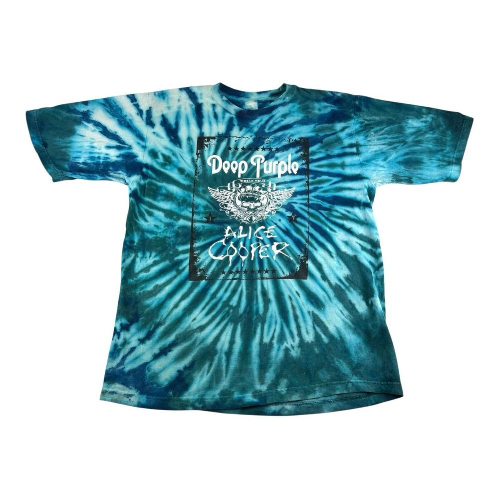 Deep Purple Alice Cooper Concert Tour Tie Dye Short Sleeve Tshirt‎ Size Medium